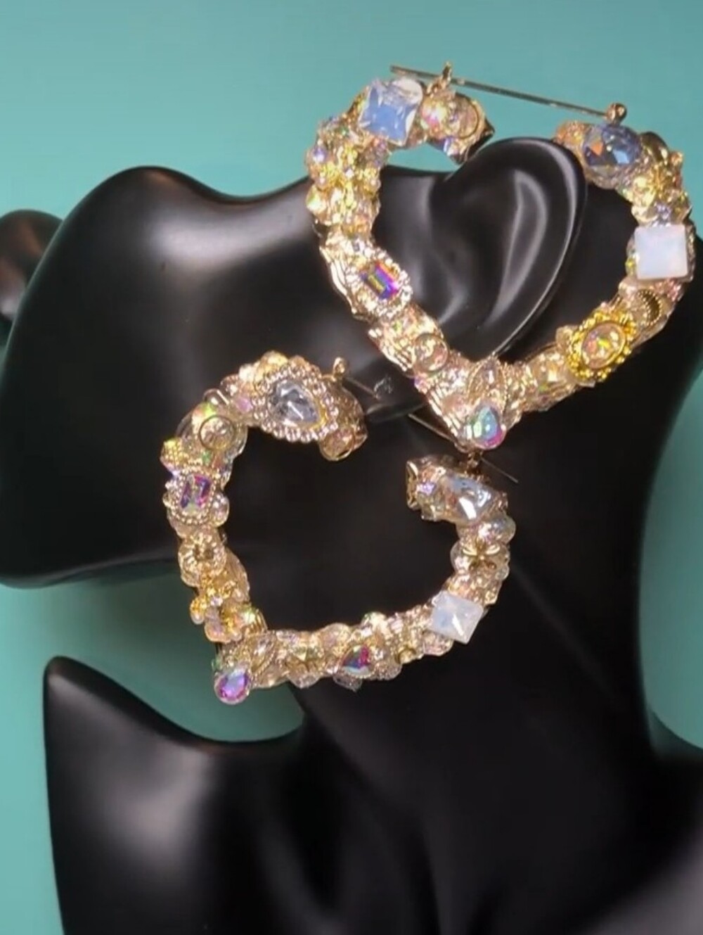 Hand Crafted Gold Crystal Style Hoop Earrings - Women Jewelry
